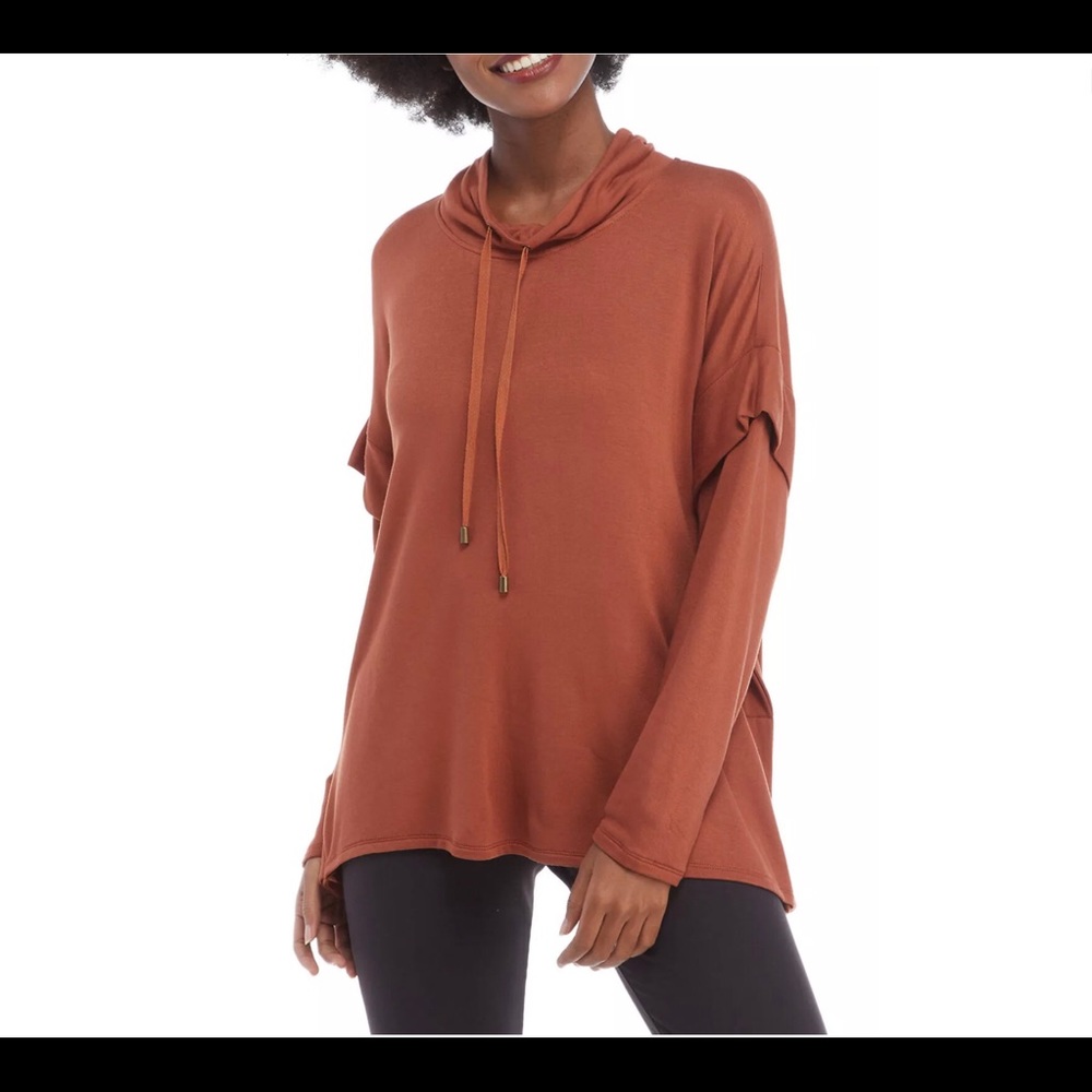 NWT New Directions Studio Cowl Neck Oversized Long Sleeves Pullover Brown Sz XL